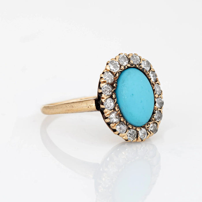 Bague 51 Bague victorienne, turquoise, diamants, or jaune 58 Facettes G12372