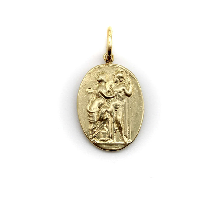 Pendentif Médaillon de Vénus et Mars de renaissance classique de signature d'or 58 Facettes