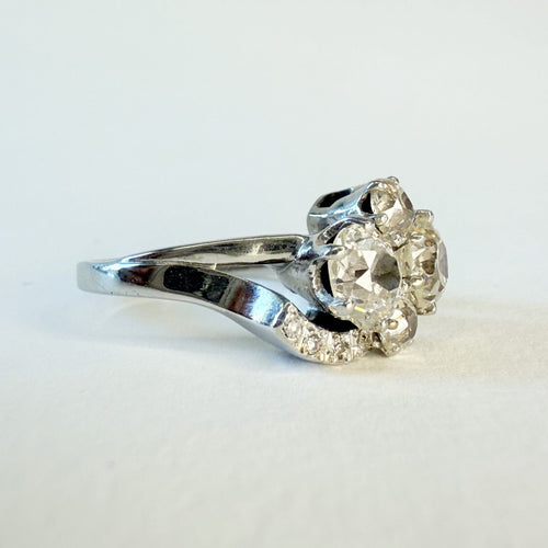 Bague 55 Bague Toi & Moi or gris, platine, diamant - 1930's 58 Facettes INV034