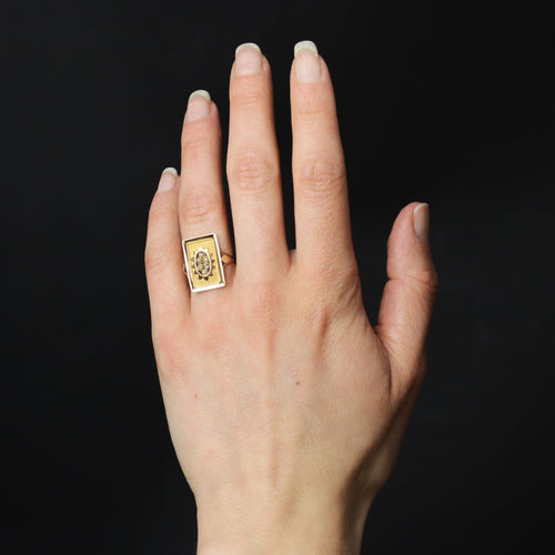 Bague 49 Bague ancienne rectangulaire or et perles fines 58 Facettes 00-044