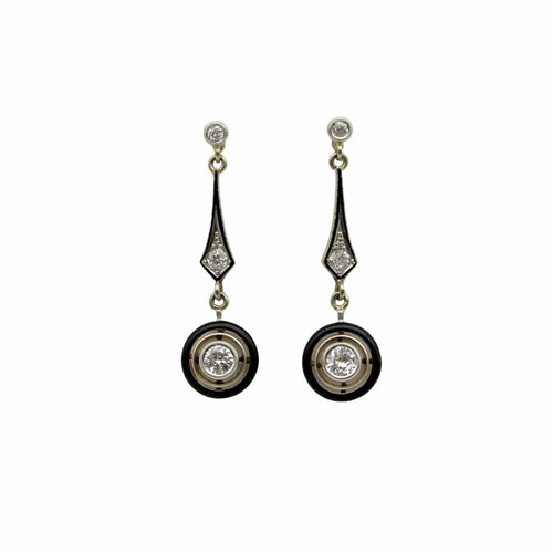 Boucles d'oreilles Boucles d'oreilles pendantes Art déco en or 18 carats, diamants et émail 58 Facettes A2000T