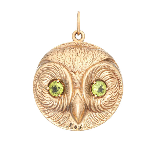 Pendentif Pendentif hibou vintage Art Déco en or jaune et yeux péridot 58 Facettes G14033