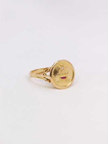 Bague 53 Bague amour Augis Plus qu'hier moins que demain or jaune diamant rubis 58 Facettes J471