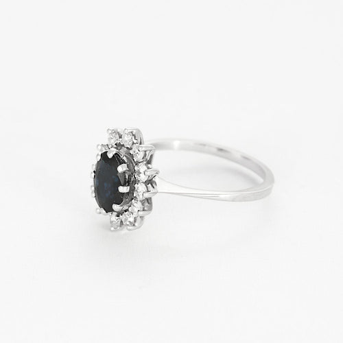 Bague 52,5 Bague marguerite en or blanc, saphir et diamants 58 Facettes GU201-1