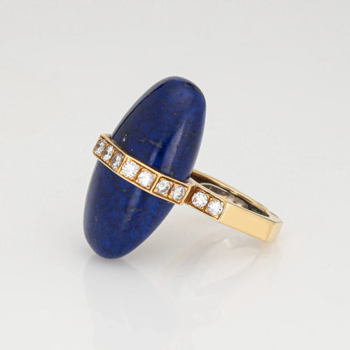 Bague Bague vintage en or jaune 18 carats avec diamants et lapis-lazuli, style abstrait, années 70, taille 5, bijoux de domaine 58 Facettes G13579