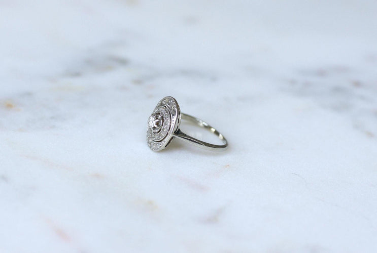 Bague 52 Bague Ovale Art Déco Diamants 58 Facettes