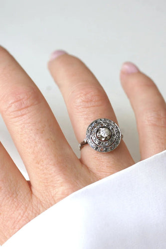 Bague 52 Bague Cible Ronde Art Déco Diamants 58 Facettes