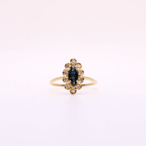 Ring 52 Yellow gold sapphire and diamond marquise ring 58 Facettes