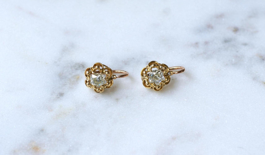 Dormeuses Diamants Taille Ancienne Coussin 1.40 Cts 58 Facettes