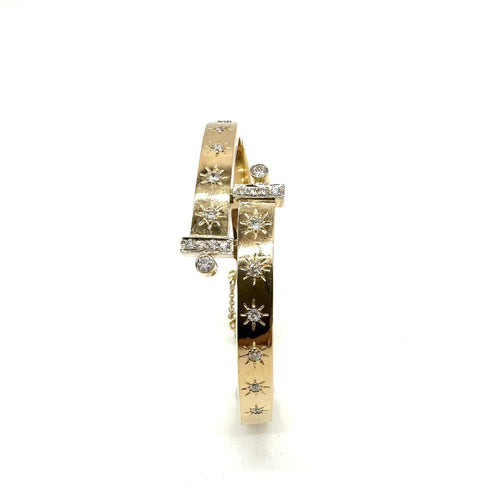 Bracelet jonc ouvrant or jaune et diamants 58 Facettes Z1351789