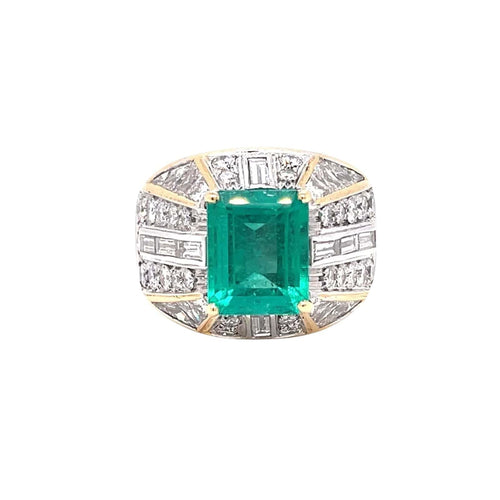 Bague 51 Bague cocktail en or avec diamant émeraude colombienne certifiée rétro 58 Facettes