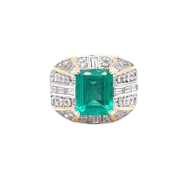 Bague cocktail en or avec diamant émeraude colombienne certifiée rétro