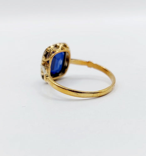 Bague 59 Bague art déco or jaune, saphir synthétique et diamants 58 Facettes B01002