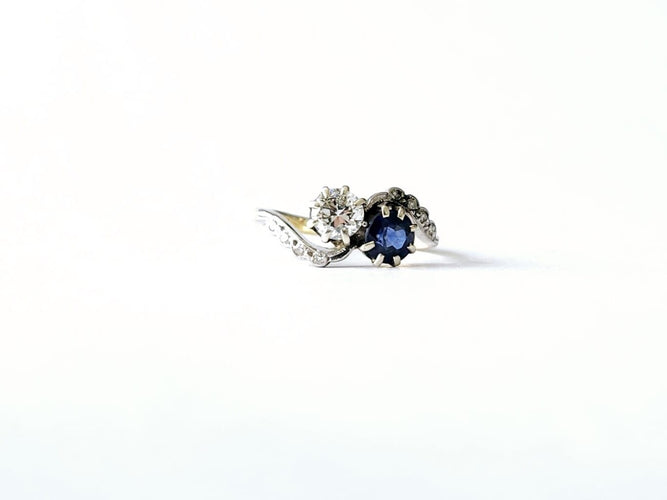 Bague 50 Bague Toi et Moi or jaune - Diamant et saphir 58 Facettes