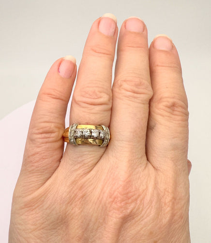 Bague 55.5 Bague bandeau ancienne en or jaune 18K  sertie de diamants 58 Facettes