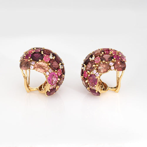 Boucles d'oreilles Grandes boucles d'oreilles en or jaune et diamants tourmaline rose 58 Facettes G14071