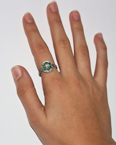 Bague 53 Bague style Art Déco diamants et tsavorites 58 Facettes 416