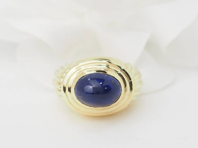 Bague 51.5 Bague godronnée en or jaune et cabochon Lapis Lazuli 58 Facettes 29996