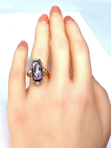 Bague 51 Bague camée sur agate perles fines diamants 58 Facettes AB263
