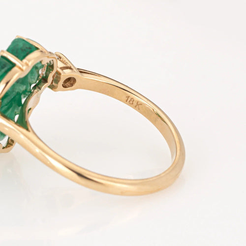 Bague 55 Bague en or jaune avec feuille d'émeraude sculptée 58 Facettes G13658