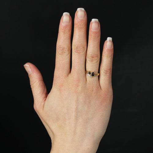 Bague 51 Bague d'occasion or jaune saphirs navette diamant 58 Facettes 17-024B