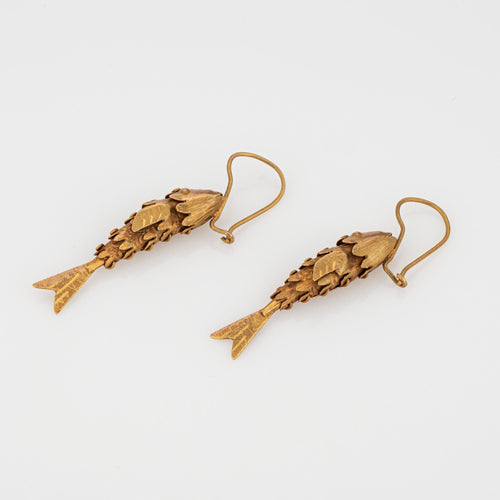 Boucles d'oreilles Boucles d'oreilles vintage en or jaune 14 carats, forme poisson articulé, 2,5 cm, bijoux fins 58 Facettes G13628