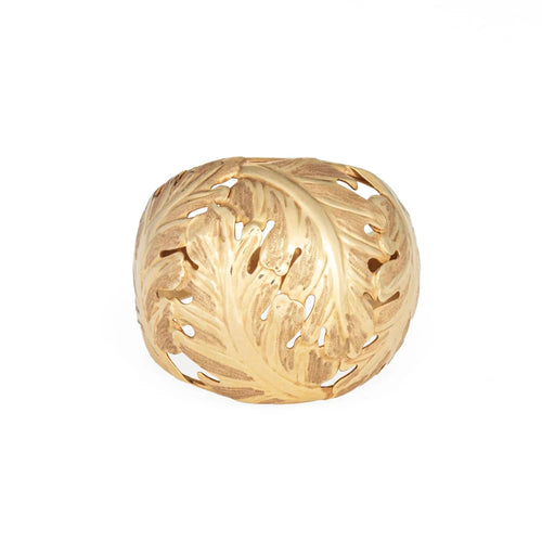 Bague Bague dôme feuille vintage, taille 8, or jaune 14 carats, bijoux fins de cocktail 58 Facettes G13751