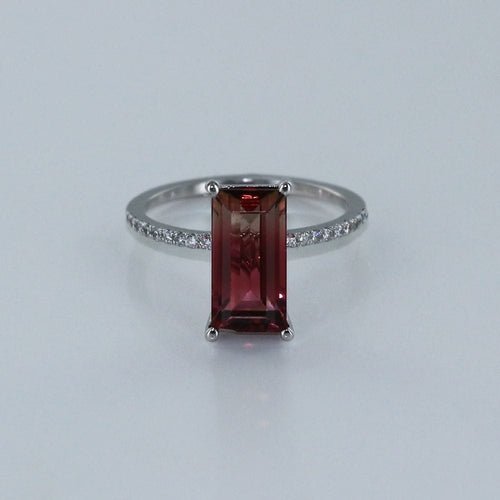 Bague 53 Bague fine tourmaline rectangle et diamants 58 Facettes