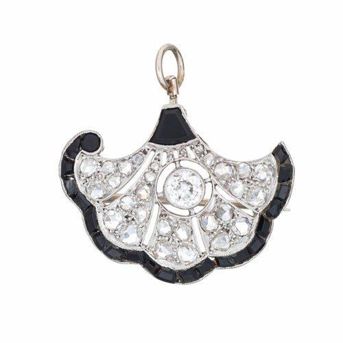 Pendentif Broche pendentif vintage Art Déco en platine et or jaune, diamant et onyx 58 Facettes G14113