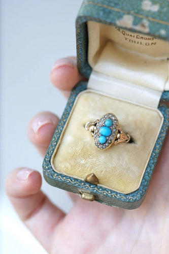 Bague marquise turquoises et perles