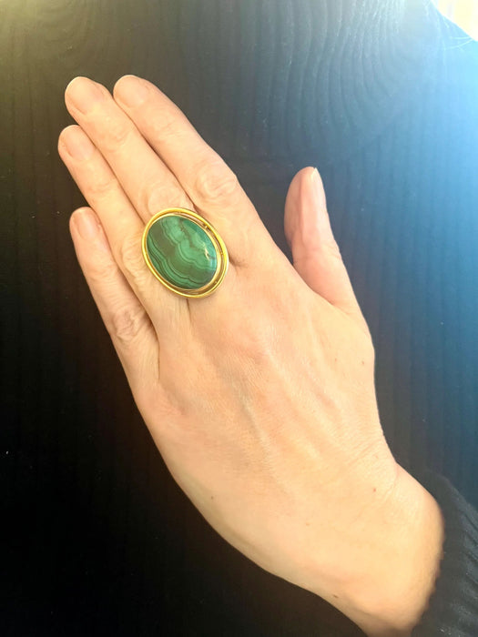 Bague 59 Bague Vintage Cocktail Malachite Or Jaune 58 Facettes B372