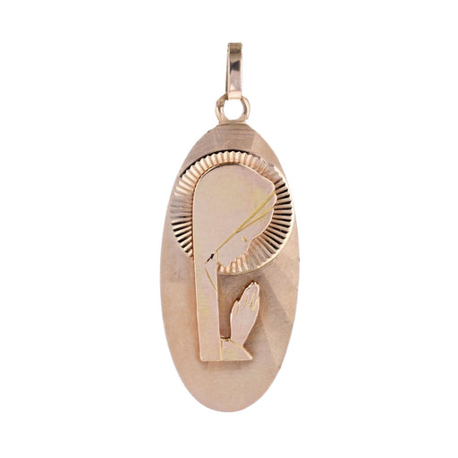 Stylized Virgin Mary pink gold medal pendant 58 Facettes CVP130