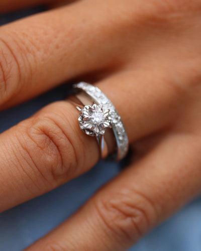 Bague 52 Solitaire flocon or blanc diamant 58 Facettes A11136