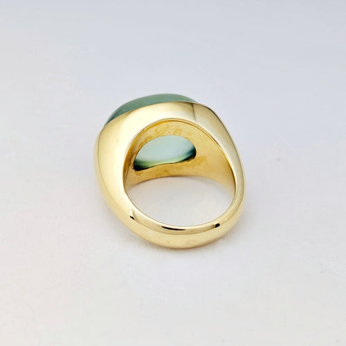 Bague 53 Bague en Or Jaune et Pierre Cabochon Vert d'Eau 58 Facettes 32231