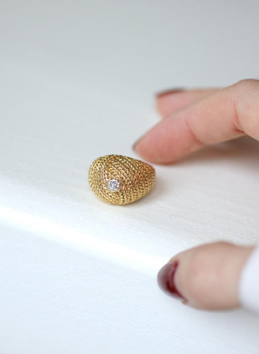 Bague 49.5 Bague Boule diamant sur or jaune tressé années 60 58 Facettes