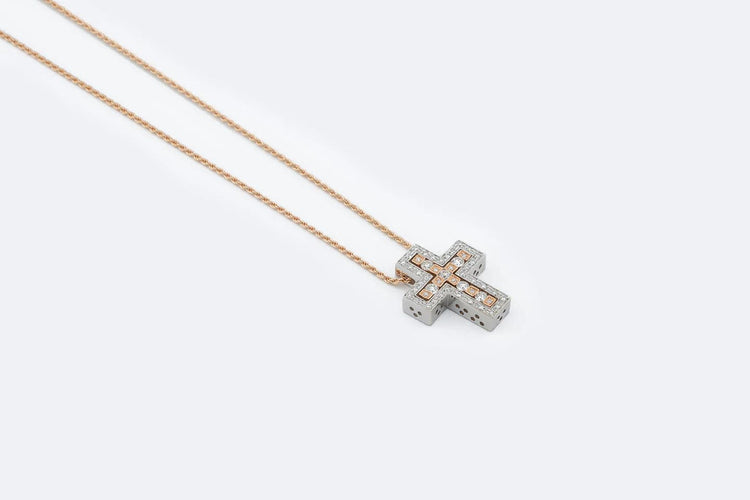 Collier Oro Rosa Collier Damiani avec crucifix en or rose et diamants 58 Facettes COL248