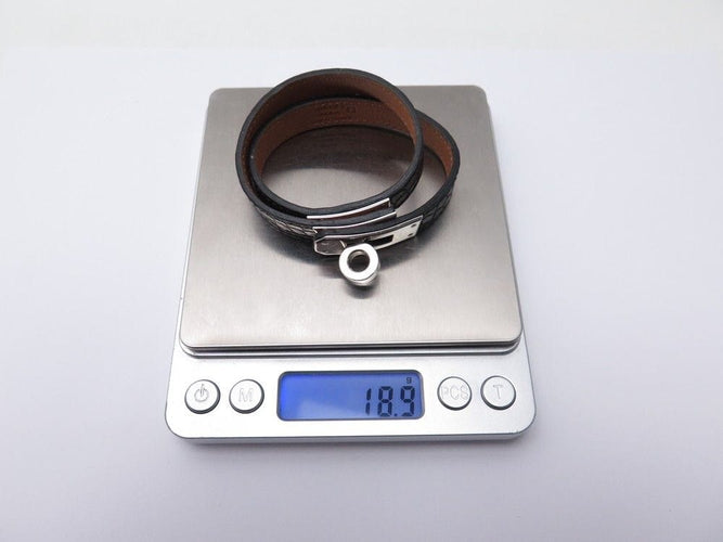 Bracelet bracelet HERMES kelly double tour cuir alligator crocodile noir 58 Facettes 260099