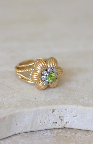 Bague 60 Bague Cocktail Fleur Péridot Diamants Or Jaune 58 Facettes