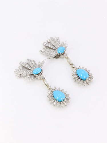 Boucles d'oreilles Boucles d'oreilles pendantes turquoises diamants 58 Facettes 1118.2