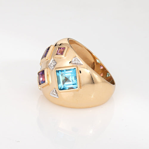 Bague Bague mosaïque en pierres précieuses vintage, dôme, taille 8, or jaune 14 carats, bijoux fins 58 Facettes G13906