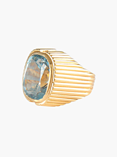 Bague 50 Bague Or Jaune Pierre Bleue 58 Facettes