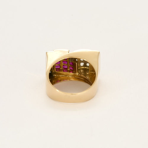 Bague 57 Bague Tank or jaune et platine, diamants et rubis de synthèse 58 Facettes ENG11323