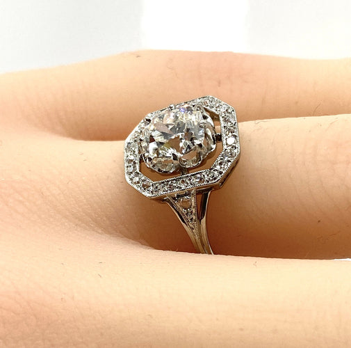 Bague 49 Bague platine Art Déco diamant coussin 1,51 carat 58 Facettes AB605