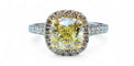 Bague 52 Solitaire diamant jaune fancy light yellow en or blanc 58 Facettes