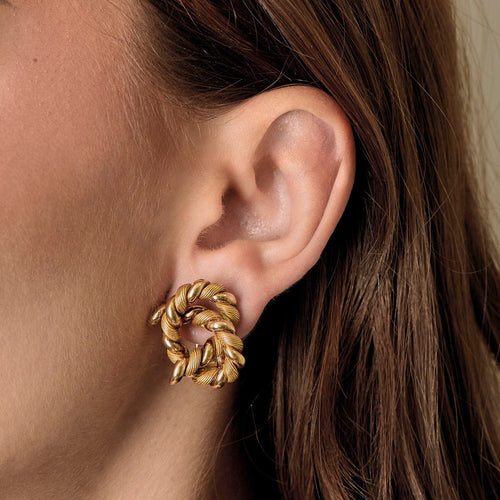 HERMES - GEORGES LENFANT- Rare Paire de boucles d'oreilles en or jaune tressé.