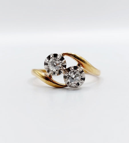Bague Toi et Moi ancienne en or 18k et diamants taille ancienne