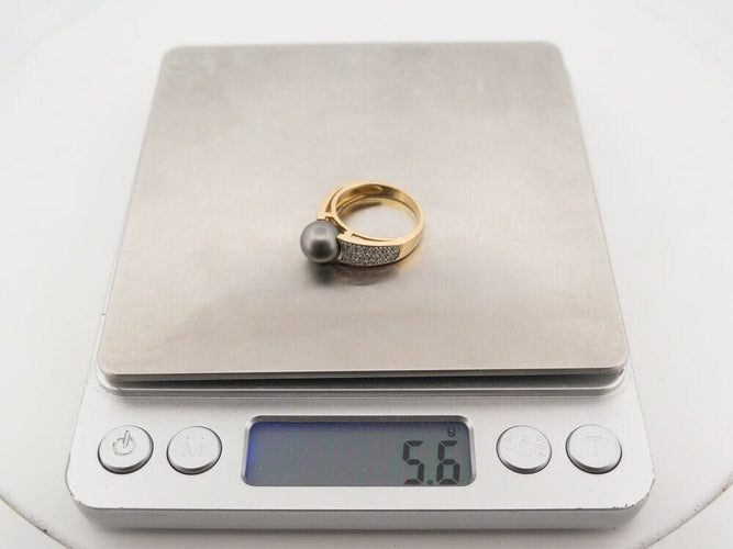 Bague 53 bague perle de tahiti & 36 diamants 0.32 ct 53 or 18k 5.6 gr 58 Facettes 267695