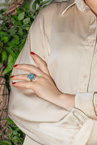 Bague 56 Bague Cocktail Argent Diamant, Turquoise 58 Facettes 4398646CN