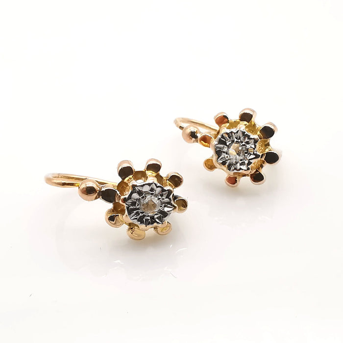 Boucles d'oreilles dormeuses or jaune et blanc diamants 58 Facettes