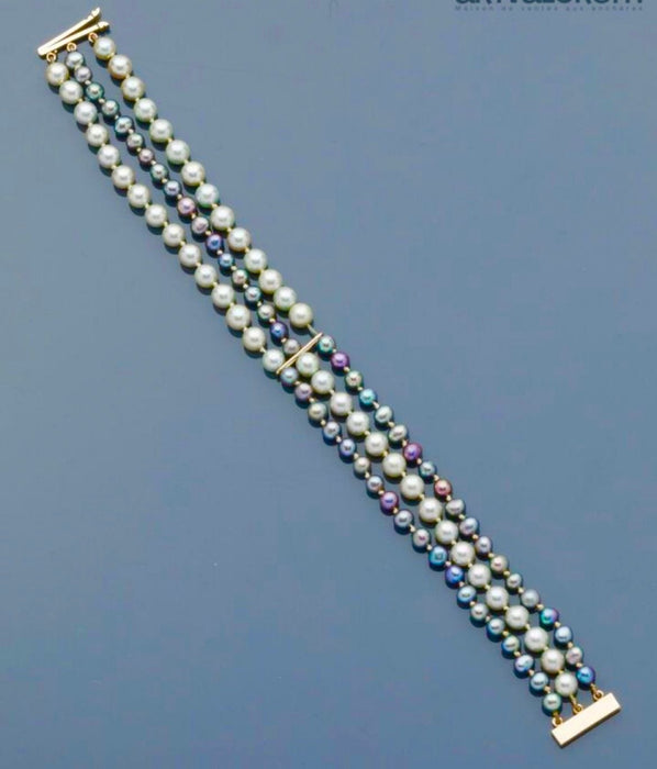 Bague Bracelet 3 rangs perles de Tahiti  or 58 Facettes